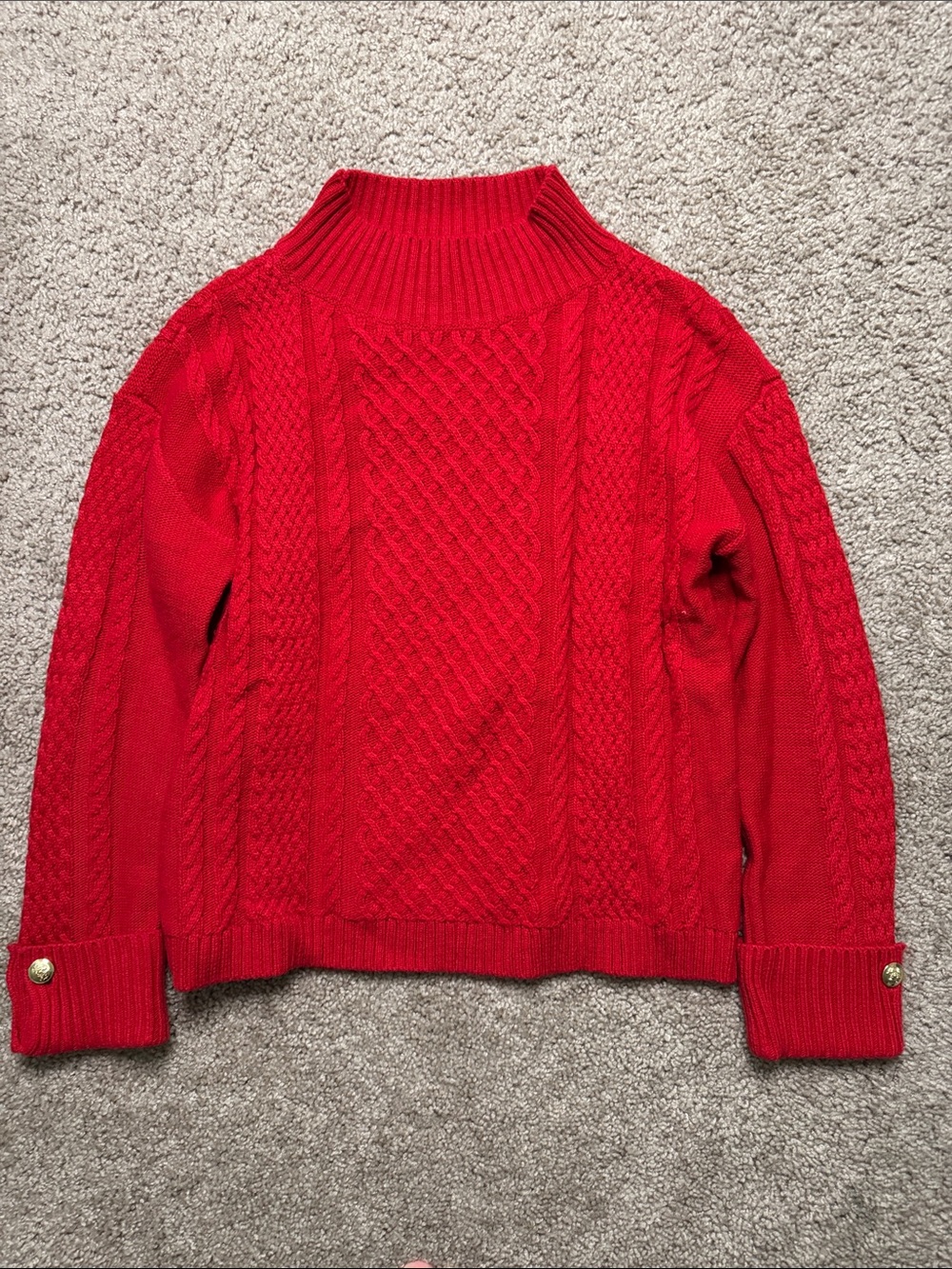 Talbots Red Cable-Knit Mock Neck Sweater